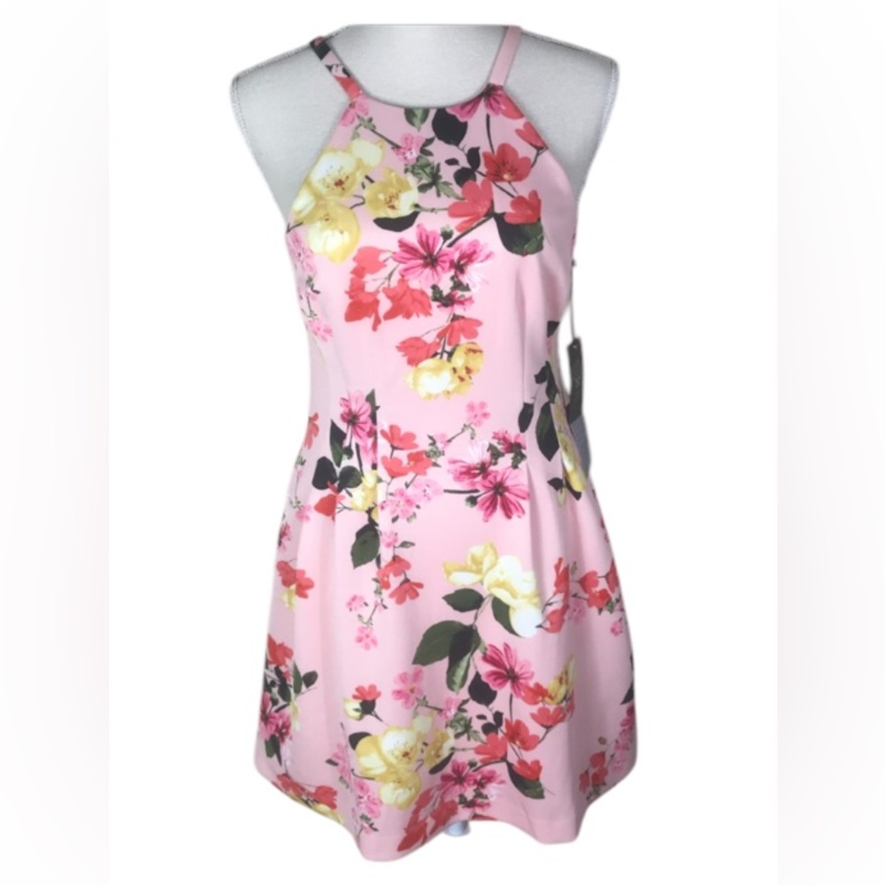 VINCE CAMUTO Womens Mini Light Pink Floral Halter Scuba Summer Dress Size 6P NEW